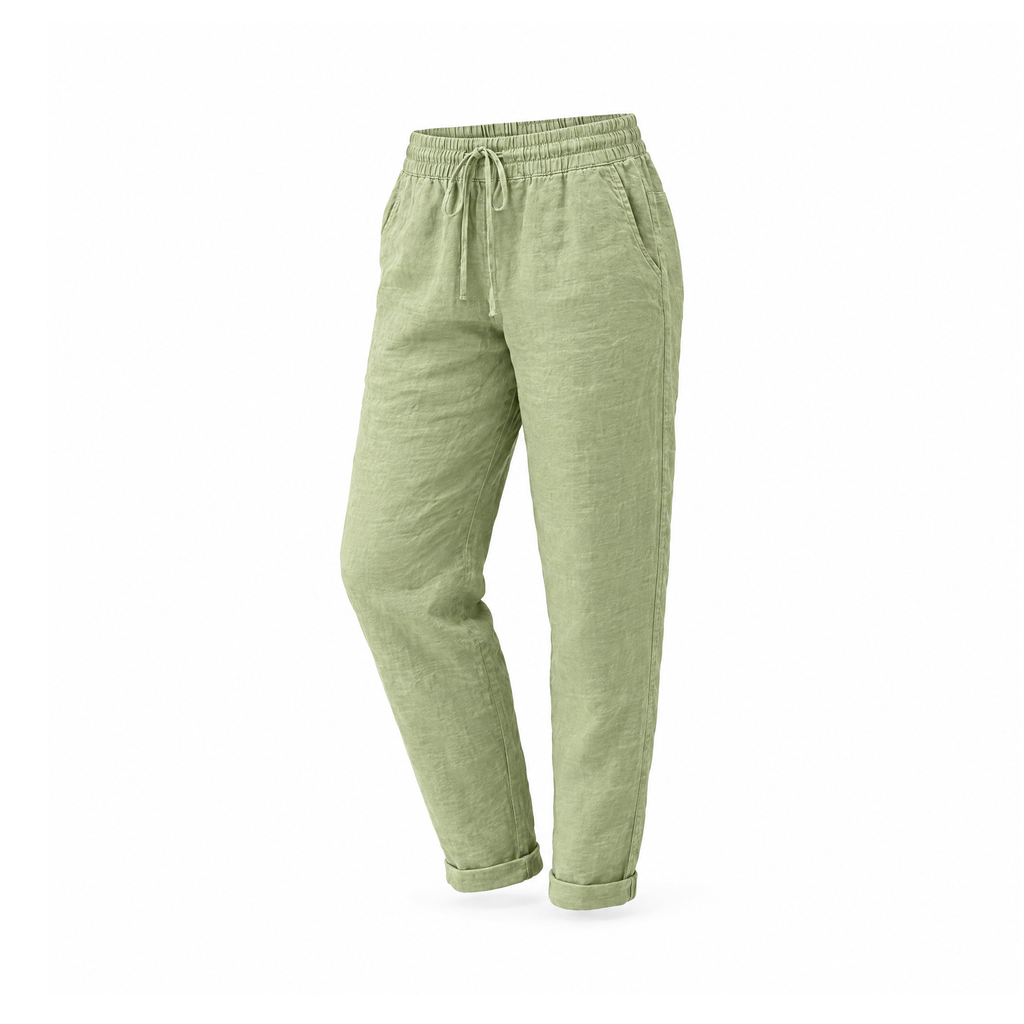 Cotton-Linen Summer Trousers With a Drawstring Waist — angled view
