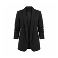 Open-Front Polyester Blazer With a Shawl Collar and Pockets — front view