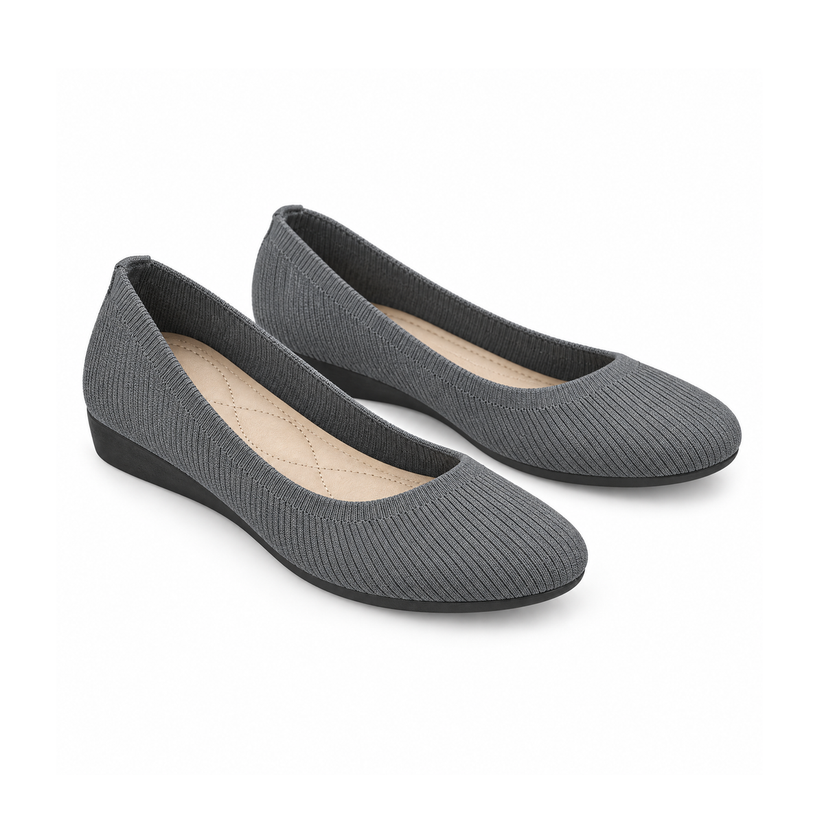 Round-Toe Slip-On Flats With Textured Uppers and Low Wedge Soles — front view
