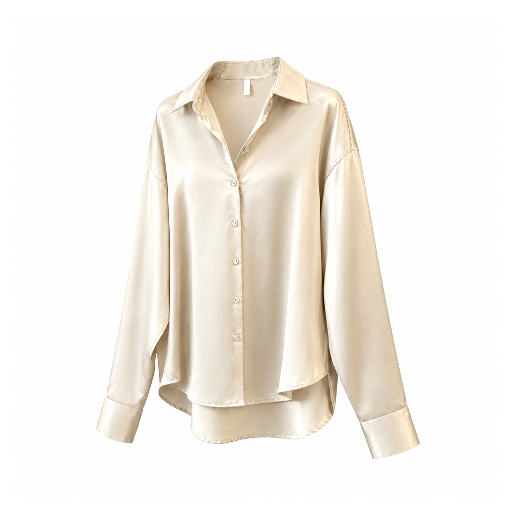 Relaxed Button-Front Shirt With Long Cuffed Sleeves, Cndy — angled view