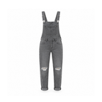 Distressed Bib Overalls With Shoulder Straps and Front Pockets — front view