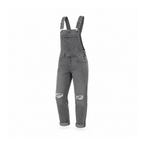 Distressed Bib Overalls With Shoulder Straps and Front Pockets — angled view