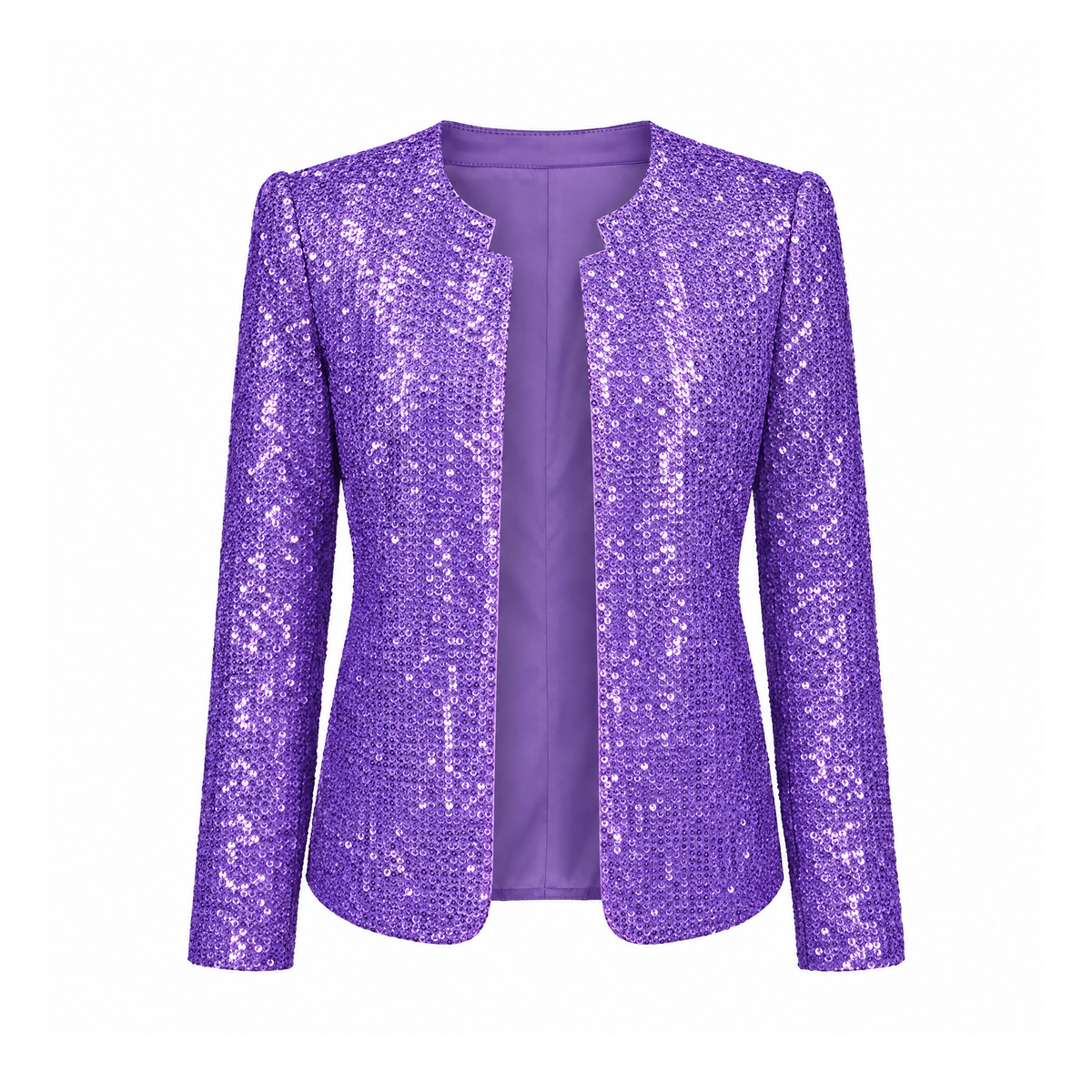 Sequin Blazer With Long Sleeves and a Collarless Neckline — front view