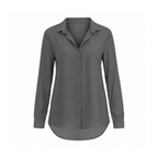 Button-Front Chiffon Blouse With a Collar and Curved Hem — front view