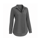 Button-Front Chiffon Blouse With a Collar and Curved Hem — angled view