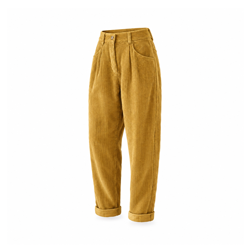 Tapered Corduroy Trousers With Front Pockets and Belt Loops — angled view