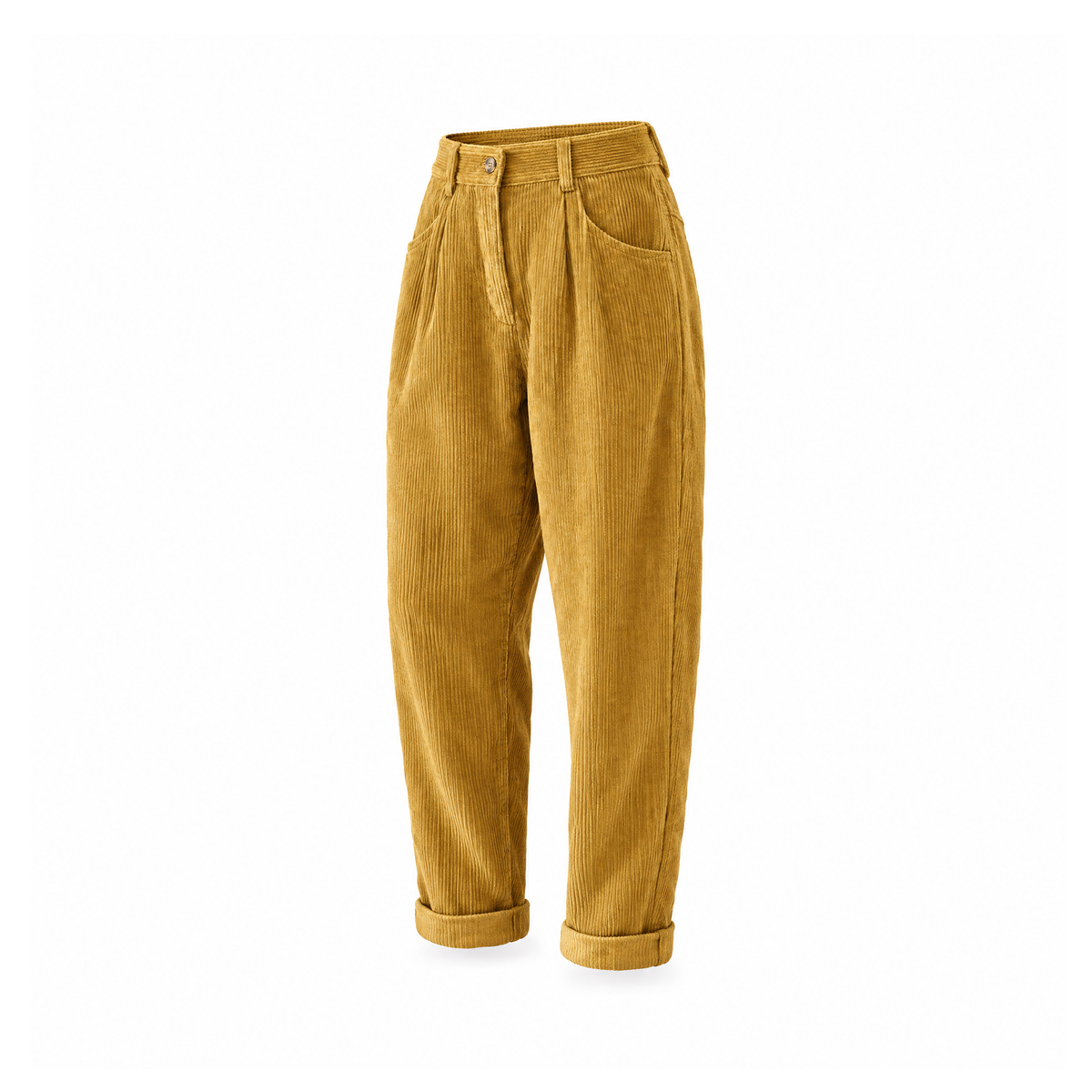 Tapered Corduroy Trousers With Front Pockets and Belt Loops — angled view