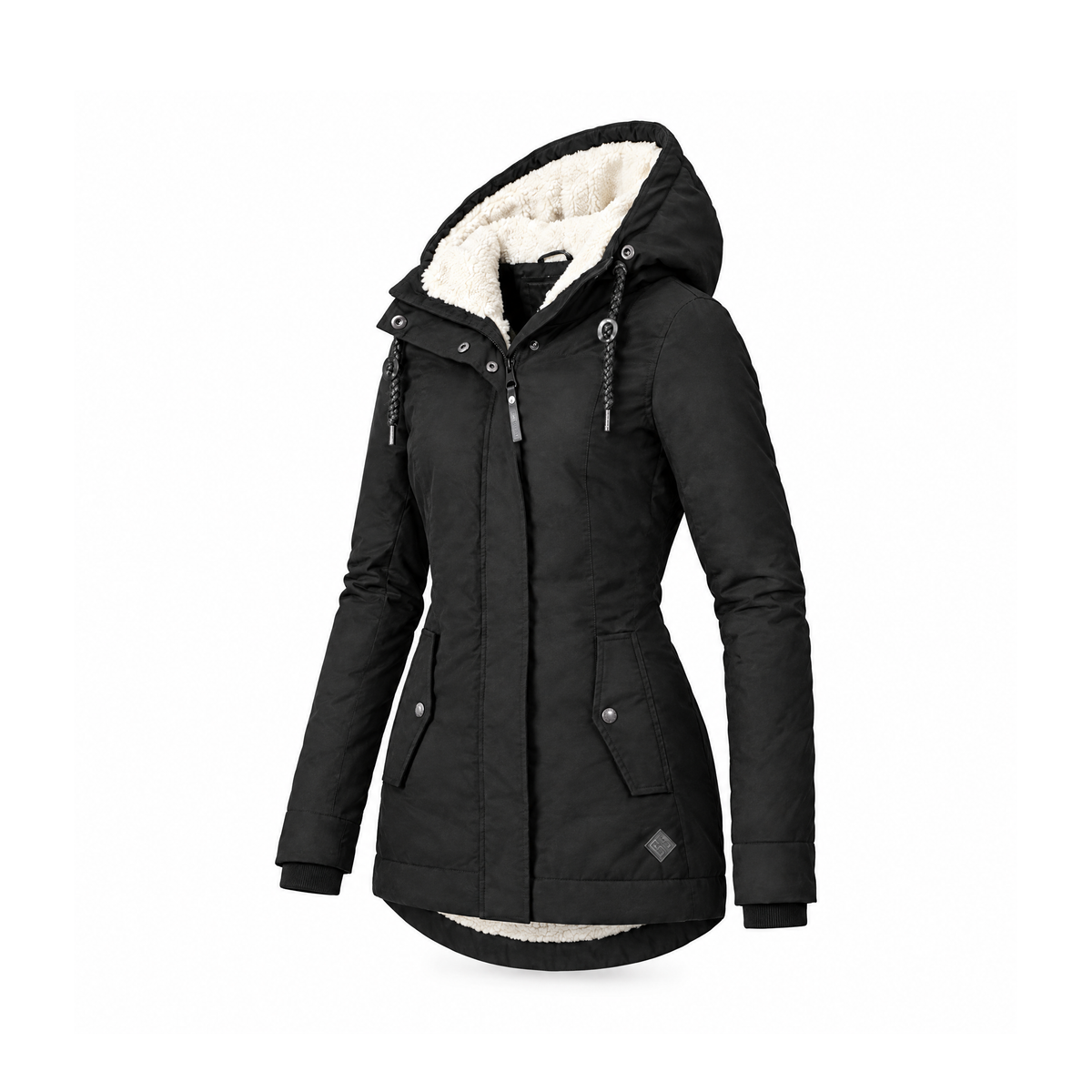 Lined Hooded Winter Coat With a Fitted Shape, Stavanger — angled view