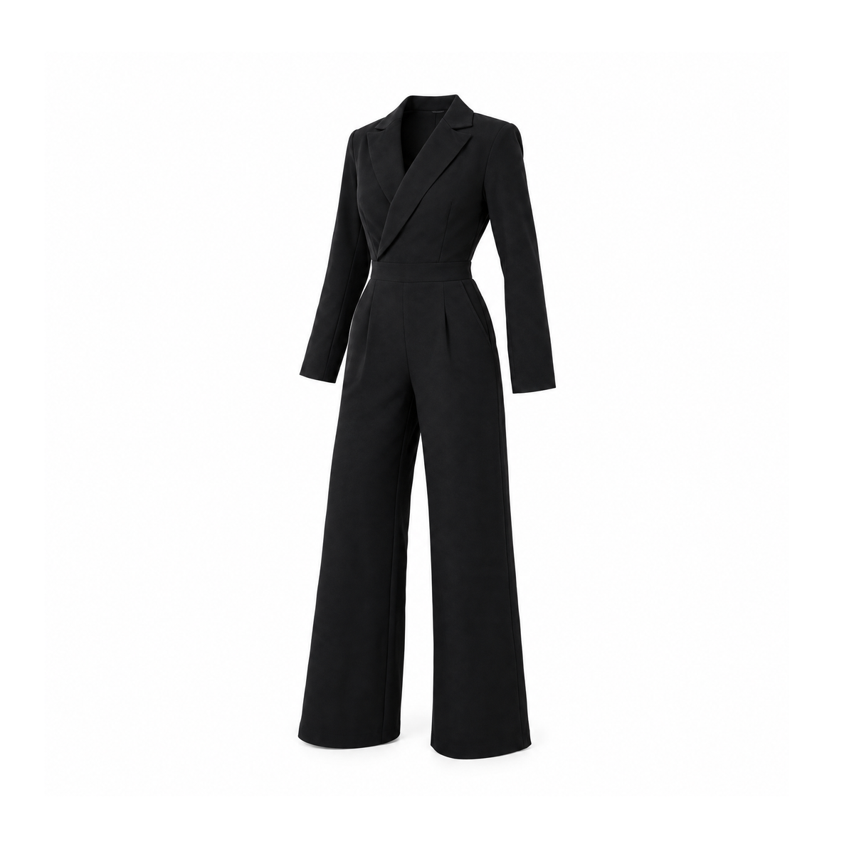 Long-Sleeve Jumpsuit With Lapels and a Fitted Waist — angled view