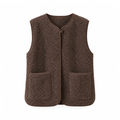 Teddy-Fleece Button-Front Gilet With Two Patch Pockets — Brown, front view