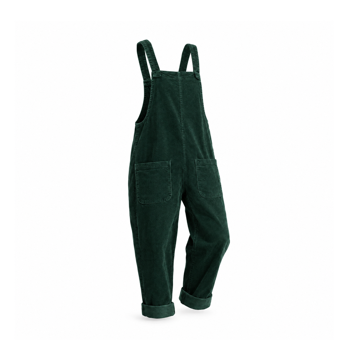 Corduroy Dungarees With Broad Shoulder Straps and Front Pockets — angled view