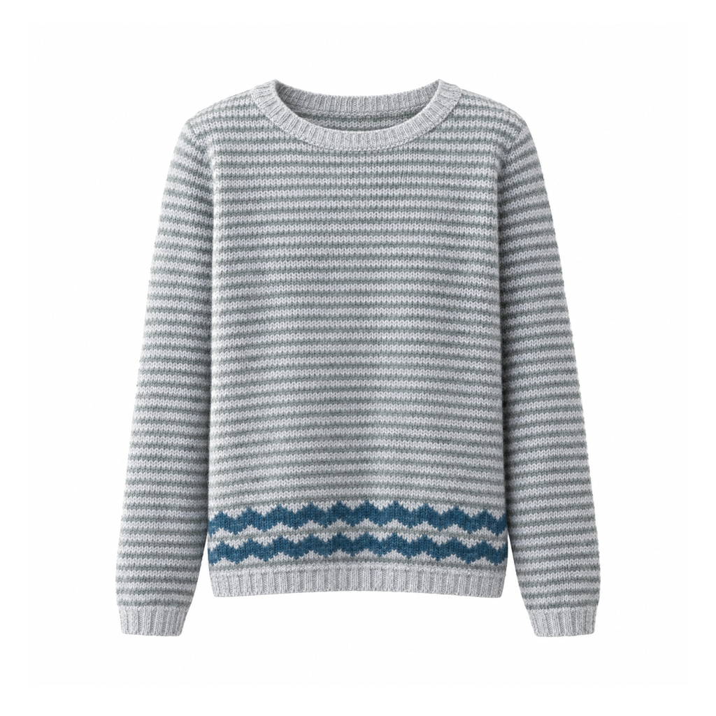 Retro Patterned Knit Jumper With Long Sleeves and a Wide Neckline — front view