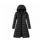 Lightweight Nylon Puffer Coat With a Long Cut and Hood — front view