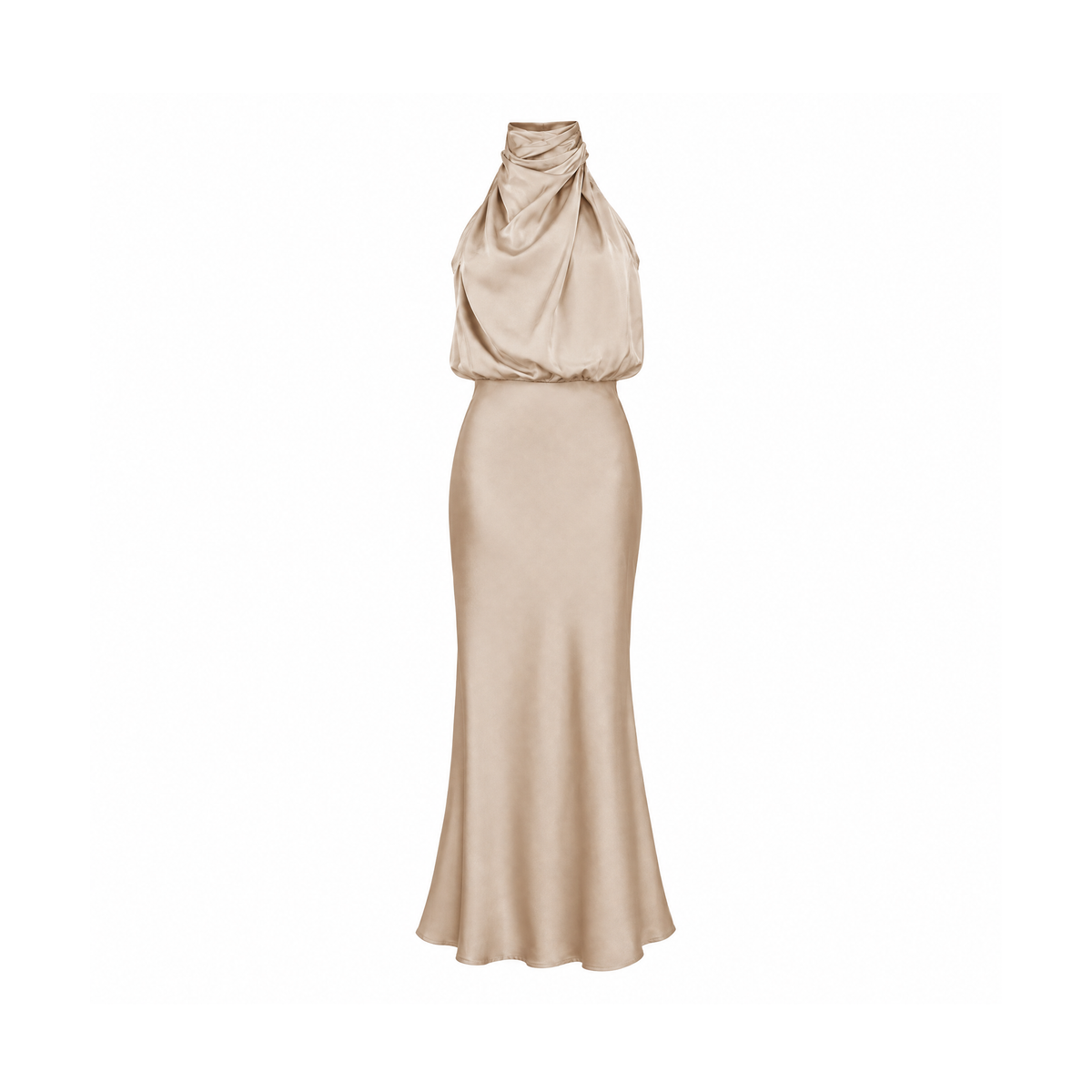 Sleeveless Midi Cocktail Dress With a Draped High Neck — front view