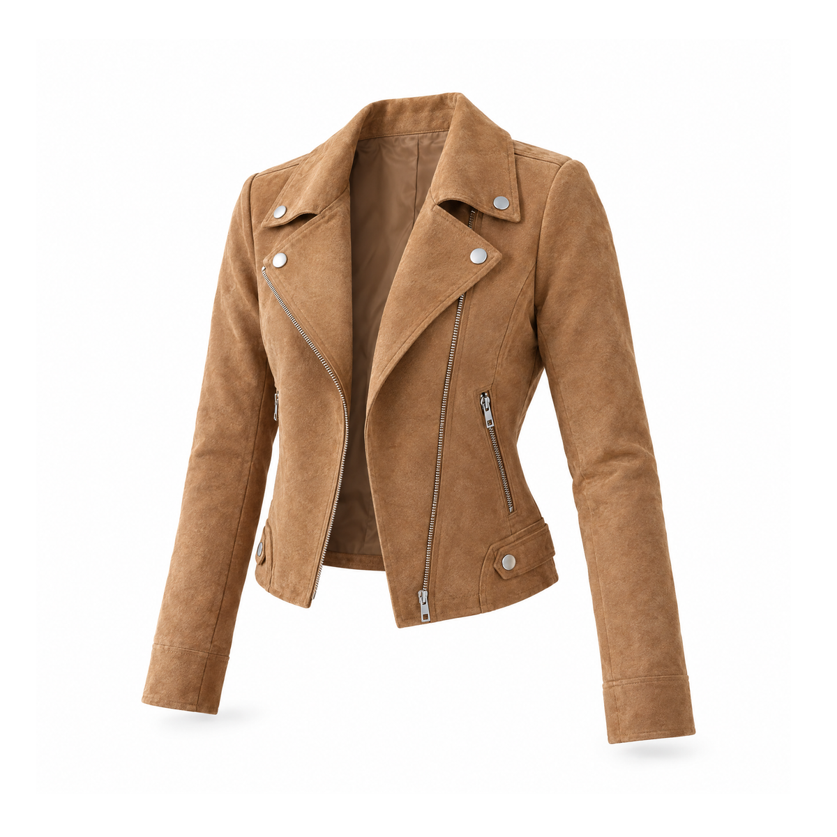 Suede Jacket With an Asymmetric Zip and Lapels, Solidu — angled view