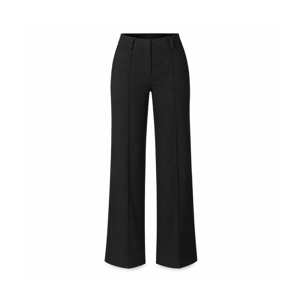 Wide-Leg Trousers With an Elastic Waist and Front Seams, Eva — Black, front view