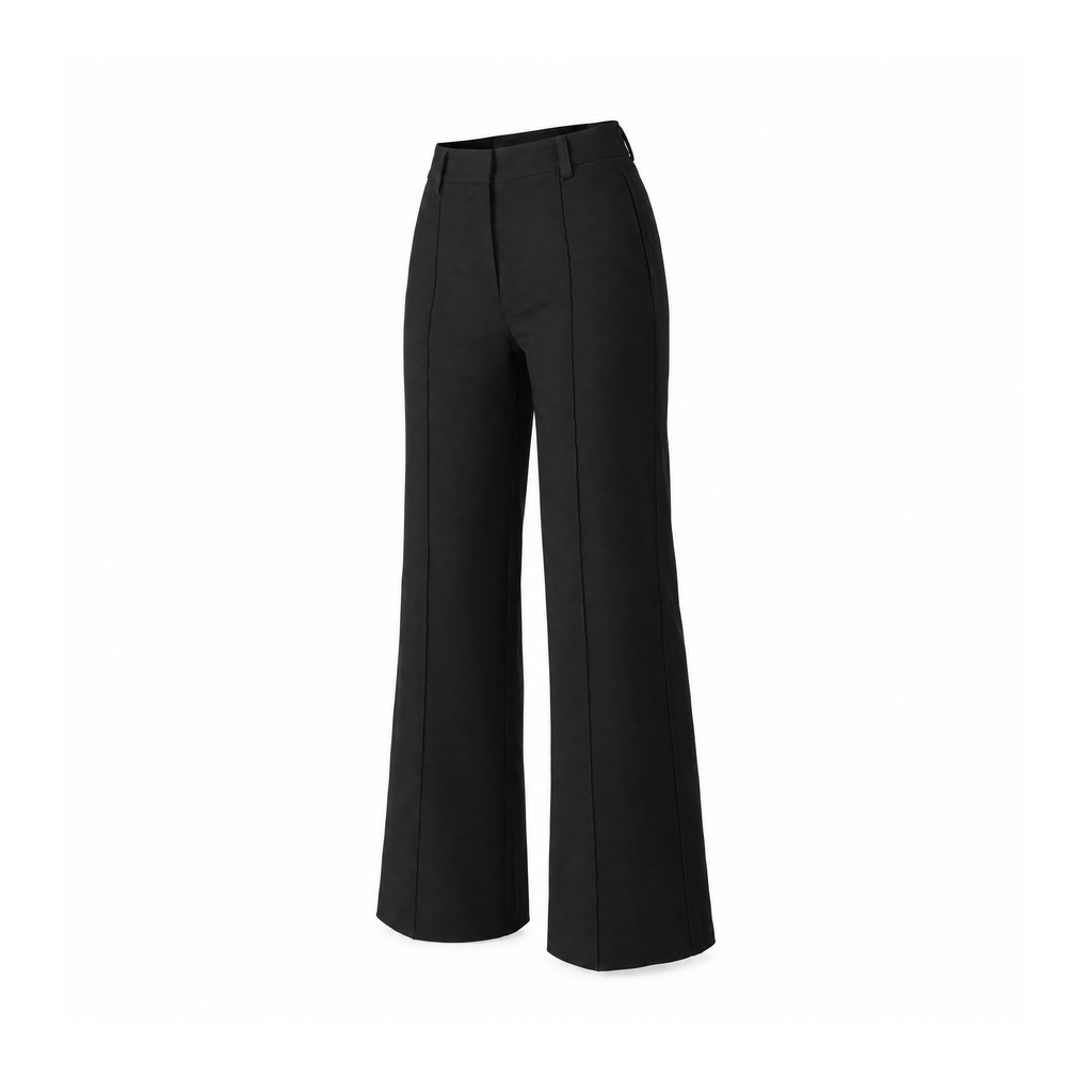 Wide-Leg Trousers With an Elastic Waist and Front Seams, Eva — Black, angled view
