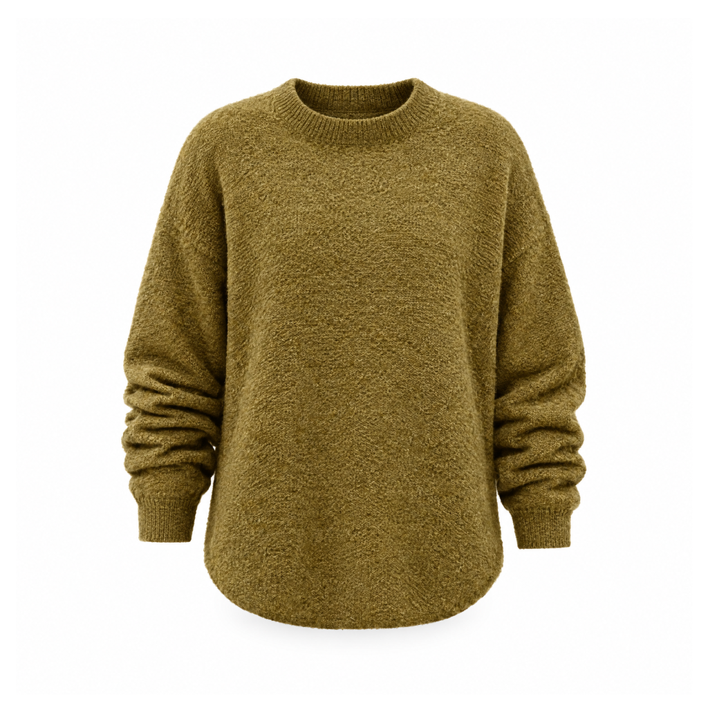 Soft Round-Neck Jumper With Dropped Shoulders, Adelius — Khaki, front view