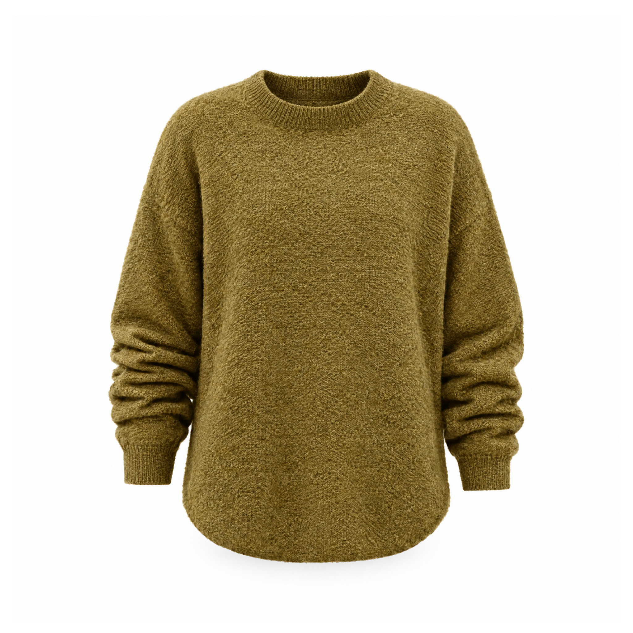 Soft Round-Neck Jumper With Dropped Shoulders, Adelius — Khaki, front view