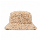 Lambswool Bucket Hat With a Curly Texture and Turned-Down Brim — Beige, angled view