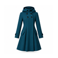 Hooded Coat With a High Buttoned Neck and Side Pockets, Astrad — Dark Green, front view