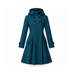 Hooded Coat With a High Buttoned Neck and Side Pockets, Astrad — Dark Green, front view