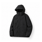 Unisex Hooded Outdoor Jacket With Long Sleeves and a Zip Front — Black, angled view