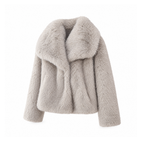 Short Faux-Fur Jacket With a Wide Collar and Long Sleeves — Vanilla, angled view