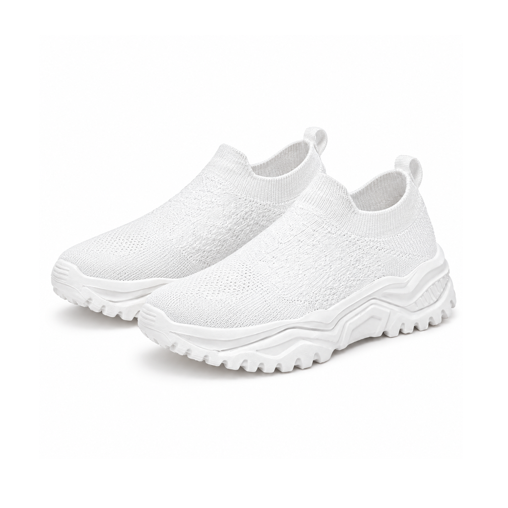 Slip-On Trainers With Textured Uppers and Chunky Soles — White, front view