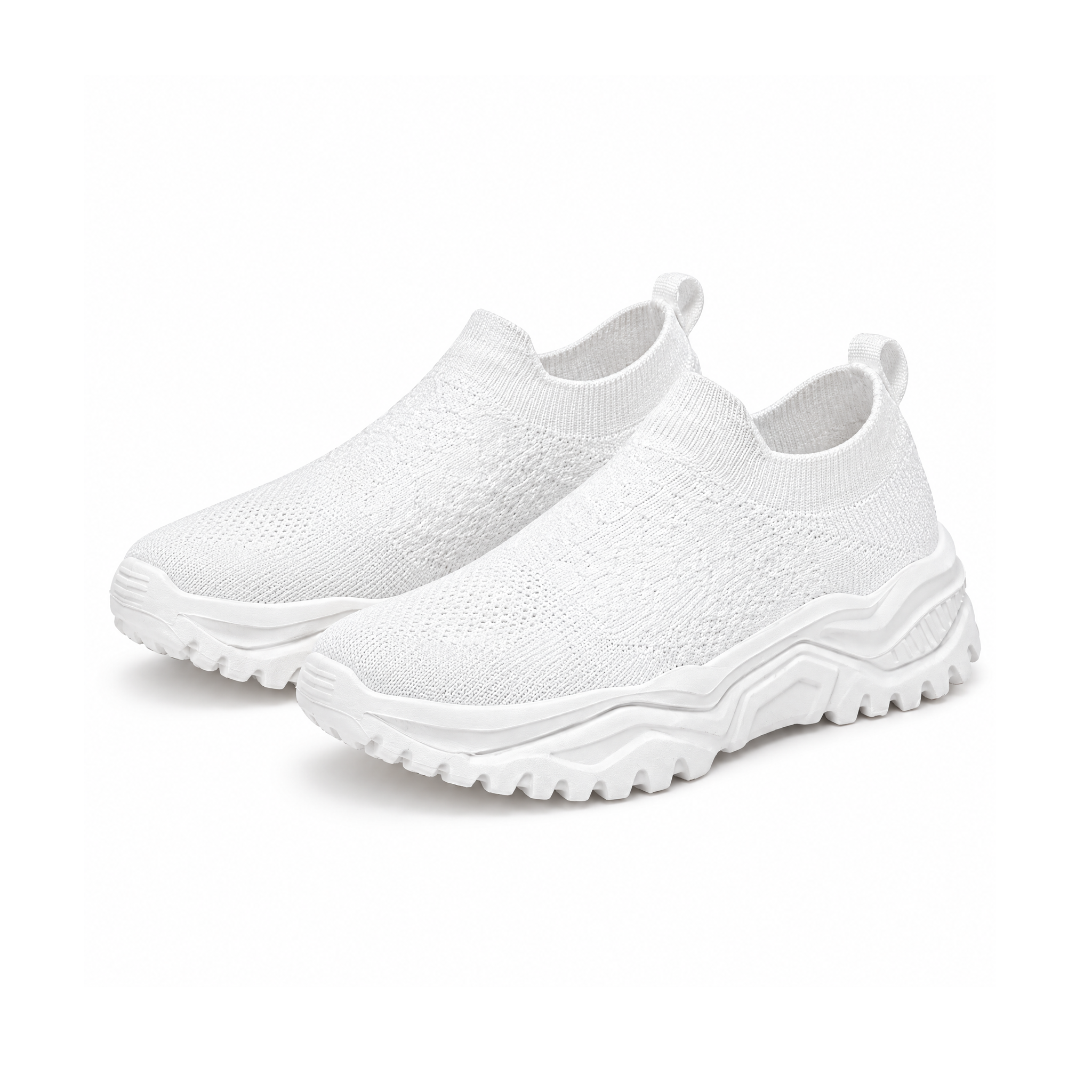 Slip-On Trainers With Textured Uppers and Chunky Soles — White, front view