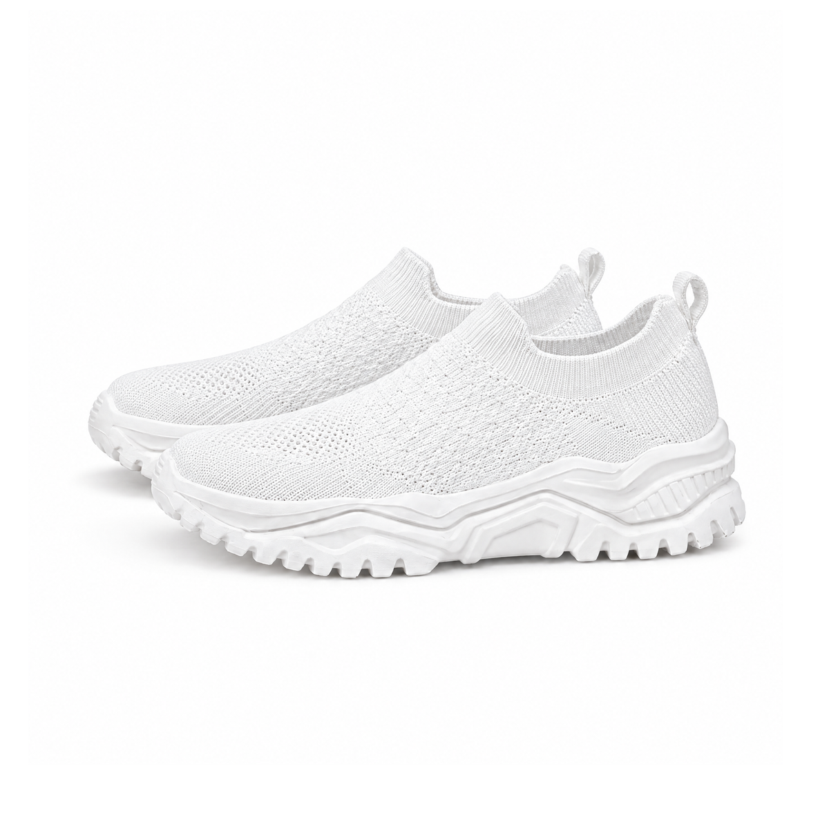 Slip-On Trainers With Textured Uppers and Chunky Soles — White, angled view