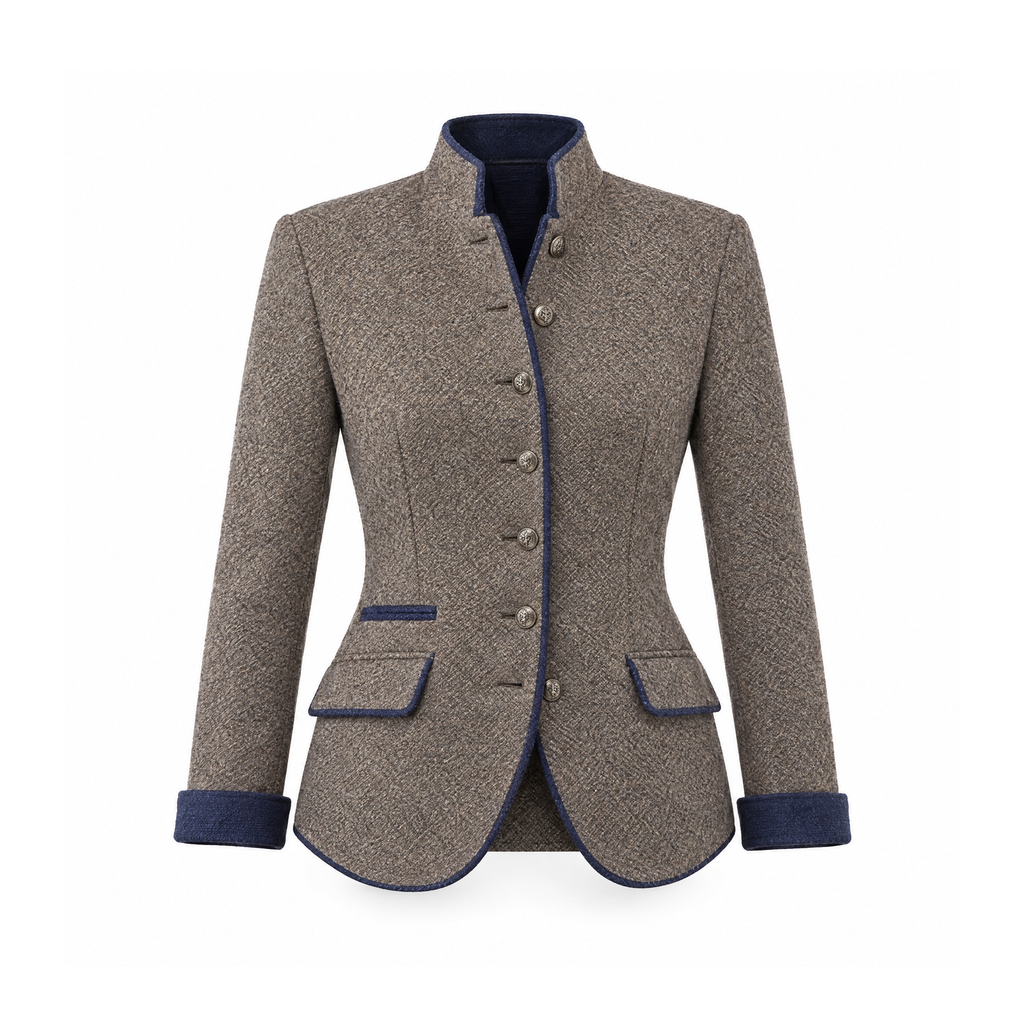 Stand-Collar Jacket With Contrast Edges and Buttons, Daphnee — Grey, front view