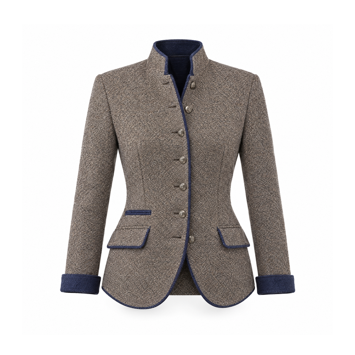 Stand-Collar Jacket With Contrast Edges and Buttons, Daphnee — Grey, front view