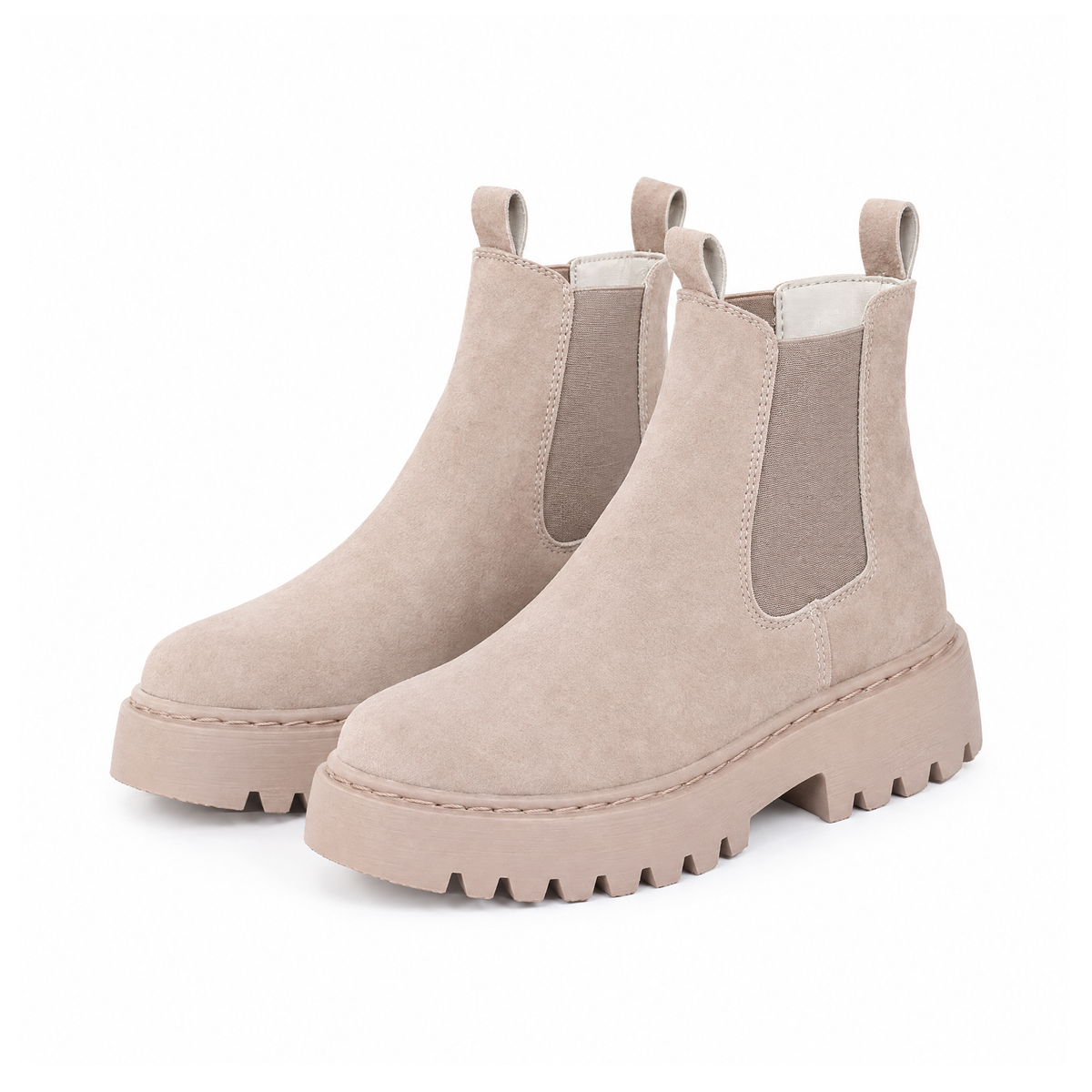 Chelsea Ankle Boots With Chunky Soles and Pull Tabs, Hidar — Apricot, front view