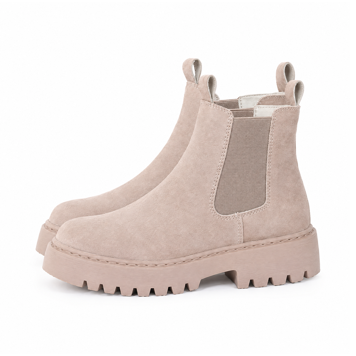 Chelsea Ankle Boots With Chunky Soles and Pull Tabs, Hidar — Apricot, angled view