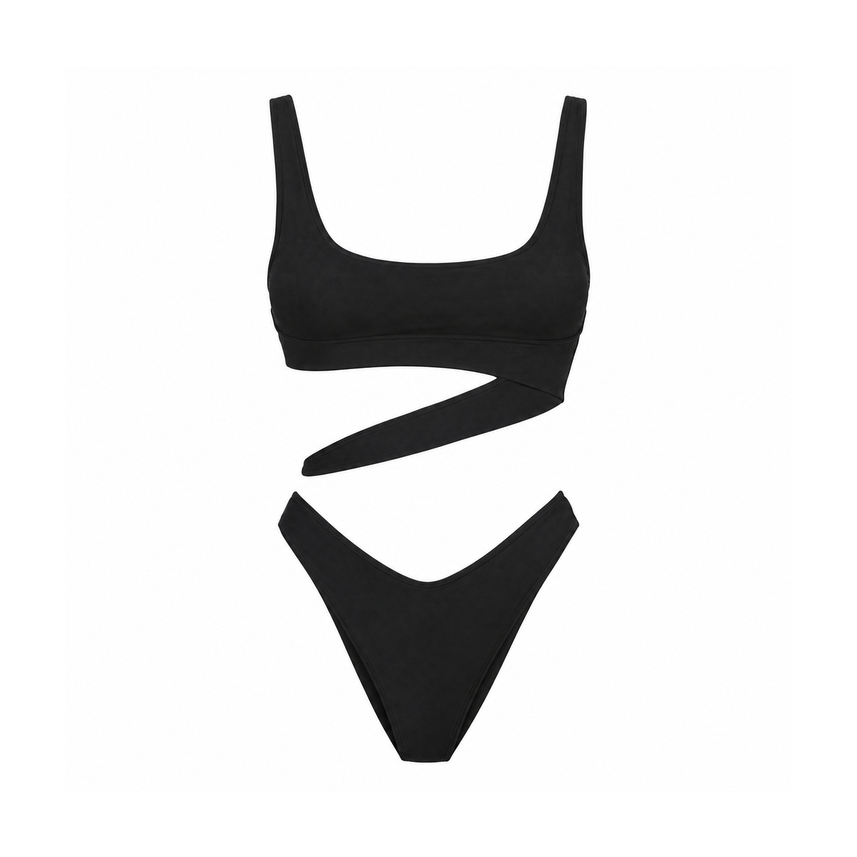 One-Piece Swimsuit With a Scoop Neck and Diagonal Waist Detail — front view