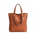 Leather Shoulder Tote With Twin Handles and a Large Front Pocket — Brown, front view