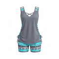 Tankini and Swim Shorts Set With a Cross-Strap V-Neck — Grey, front view