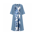 Floral Dress Set With a Long Open Overlay and Three-Quarter Sleeves — Blue, front view