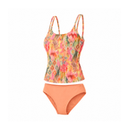 Orange Printed Tankini With Narrow Straps and Plain Briefs — Orange, angled view