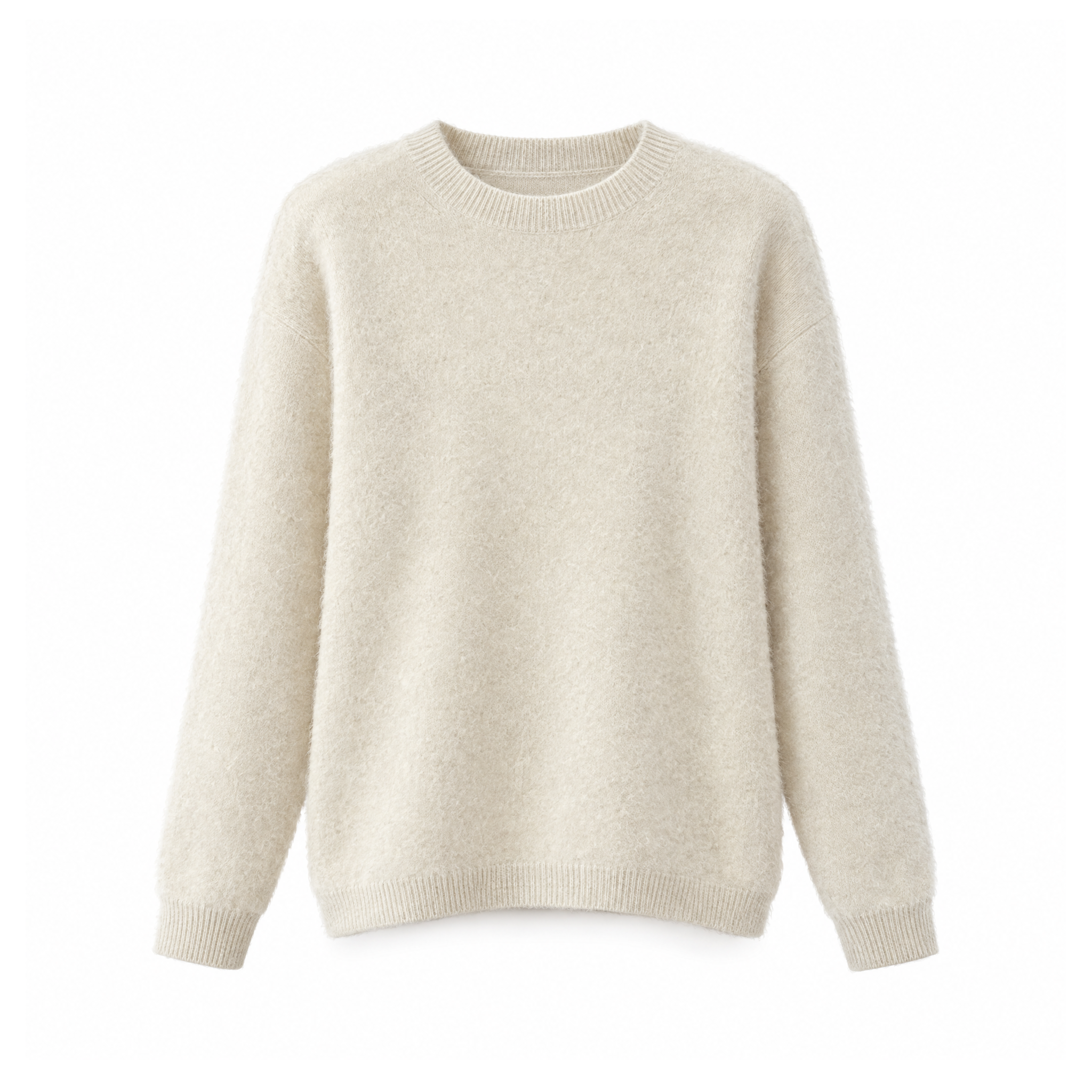 Soft Crew-Neck Jumper With Long Sleeves and Ribbed Edges — Beige, front view