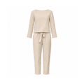 Linen Two-Piece Set With a Long-Sleeve Top and Tie-Waist Trousers — Beige, front view