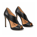 Peep-Toe Stiletto Heels With Side Cutouts and a Closed Back — Black, front view