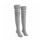 Thigh-High Knitted Socks With Elasticated Tops – KozySocks — Grey, angled view