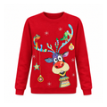 Christmas Jumper With a Round Neck and Colourful Festive Prints — Red, front view