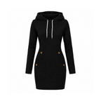 Above-Knee Hoodie Dress With Angled Front Pockets, Hagia — Black, front view