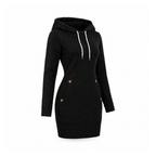 Above-Knee Hoodie Dress With Angled Front Pockets, Hagia — Black, angled view