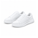 White lace-up trainers with thick soles, pair shown from the front side