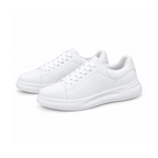 White lace-up trainers with thick sculpted soles, outer side view
